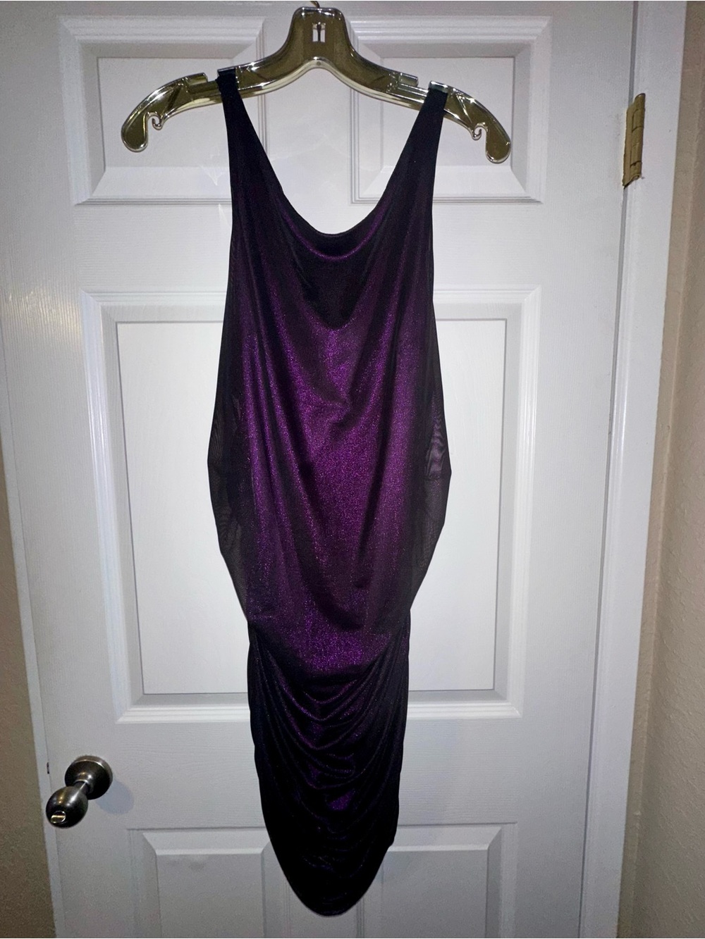Express Purple Metallic Draped Mini Dress